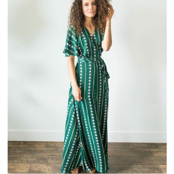green wrap dress maxi